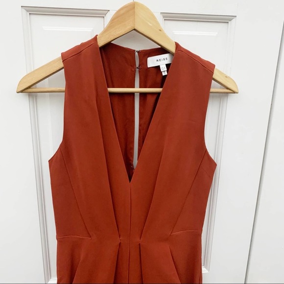 Reiss Gracie Pleat Detailed Midi Dress, Rust - Picture 6 of 11